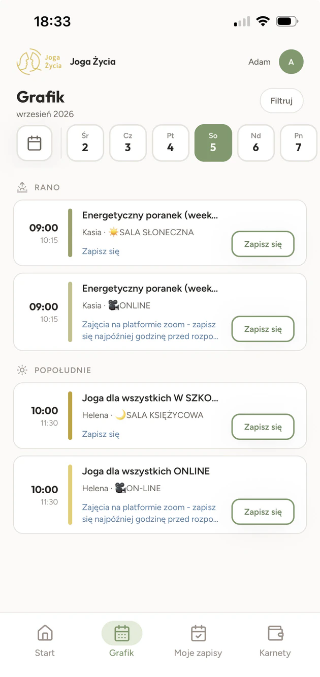 Aplikace: rozvrh a volná místa
