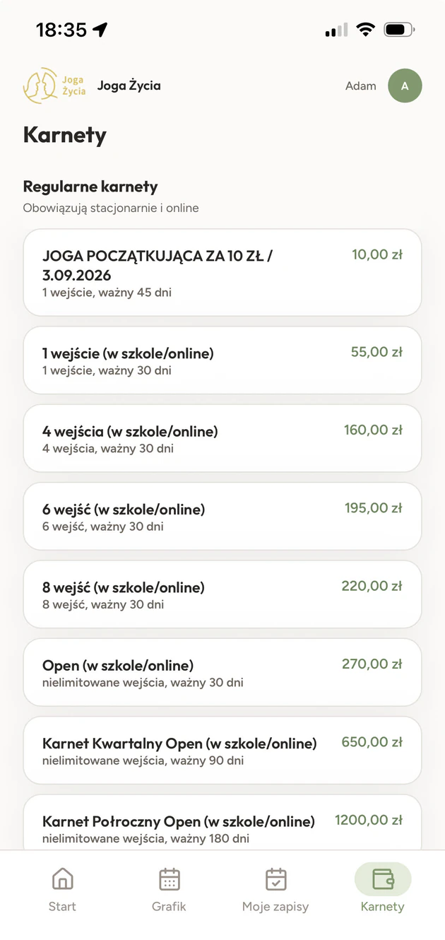 Aplikace: nákup permanentky