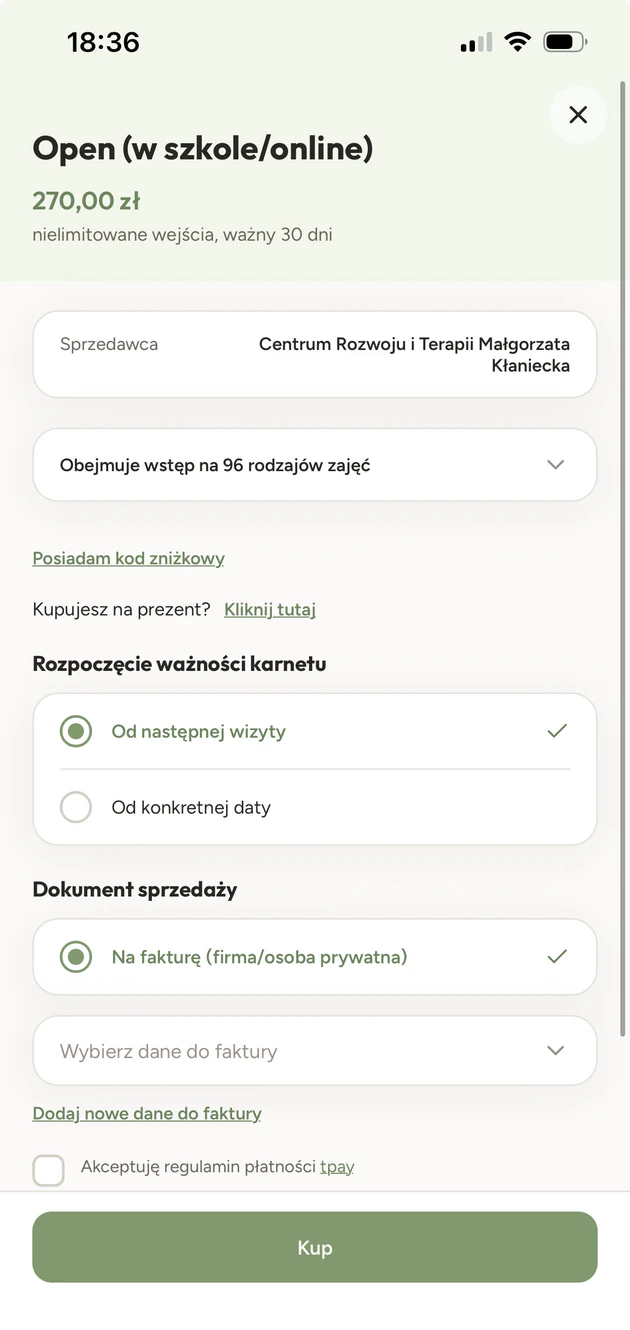 Aplikace: online platba za permanentku