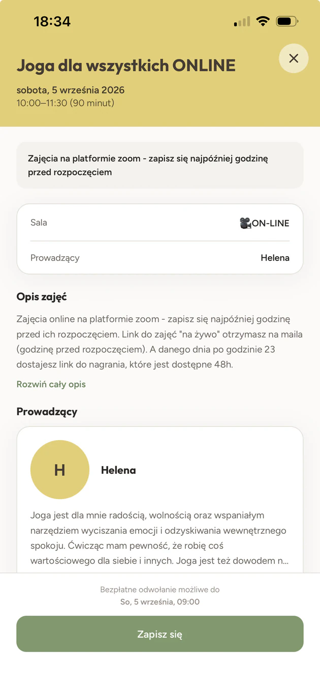Aplikace: přihlášení na lekce